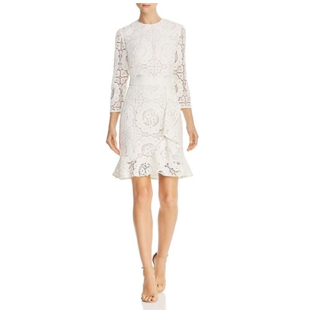 Shoshanna Womens Abella White Ivory Floral Lace Ruffled Cocktail Party Dress 6